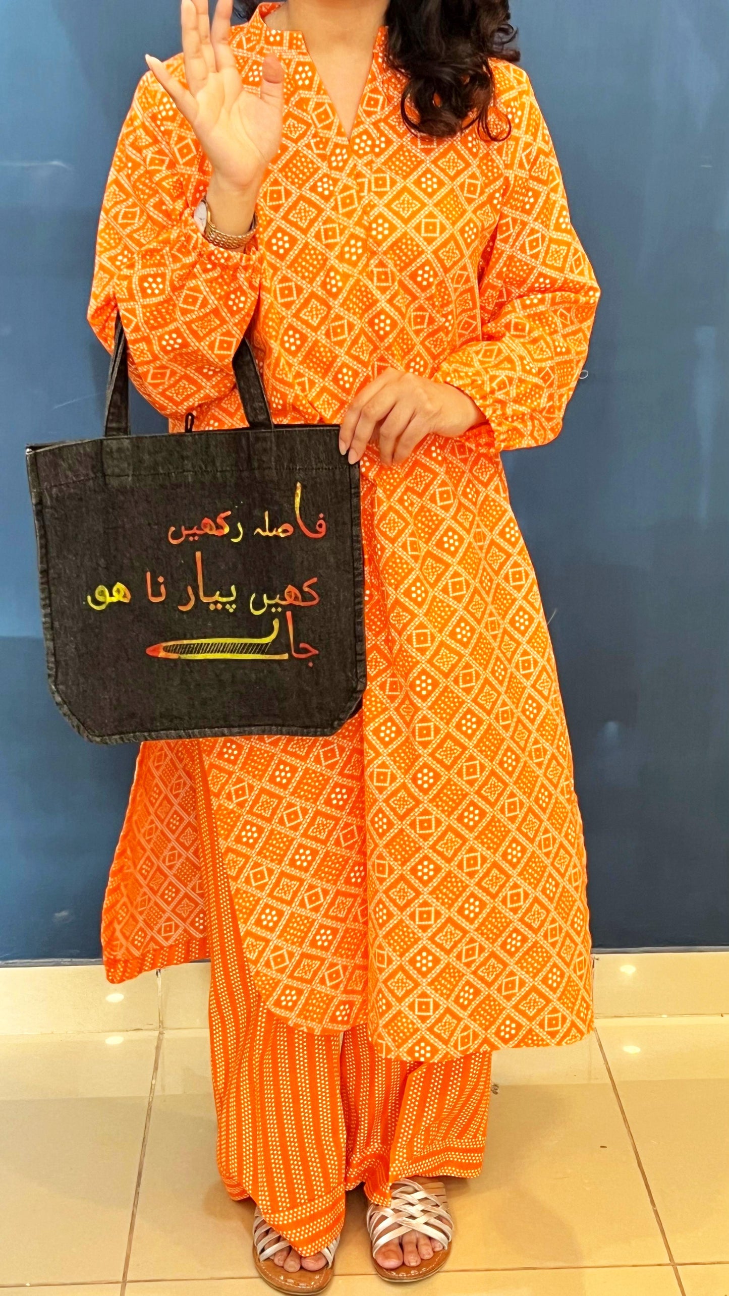 Orange Printed Lawn Shirt