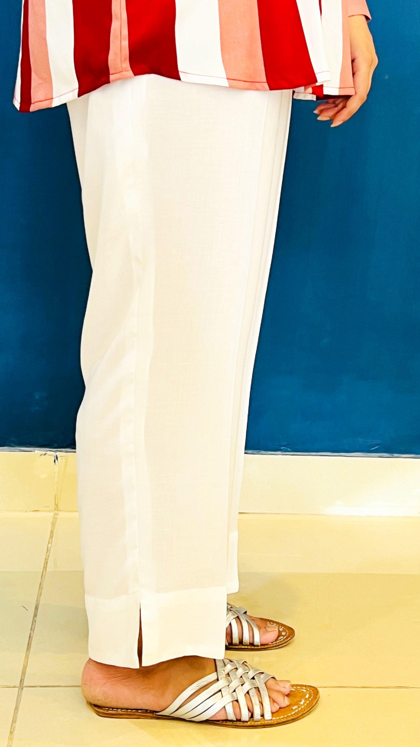 White Trousers with a Slit