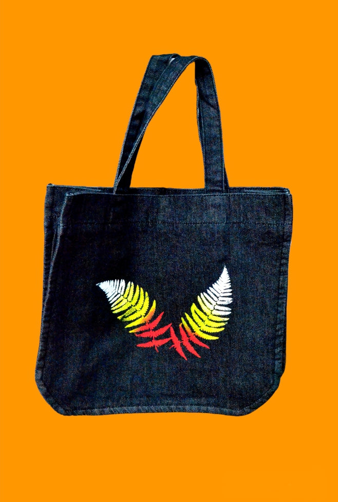 Black Two Autumn Leaf Denim Tote Bag