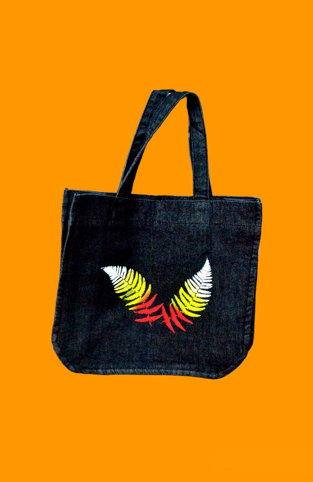 Black Two Autumn Leaf Denim Tote Bag