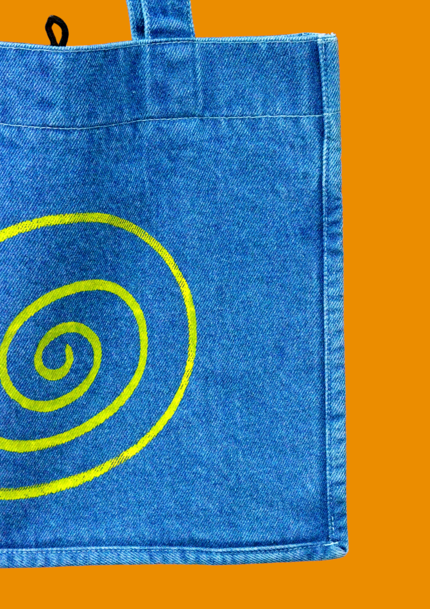 Yellow Spiral Light Blue Denim Tote Bag