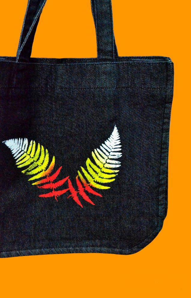 Black Two Autumn Leaf Denim Tote Bag