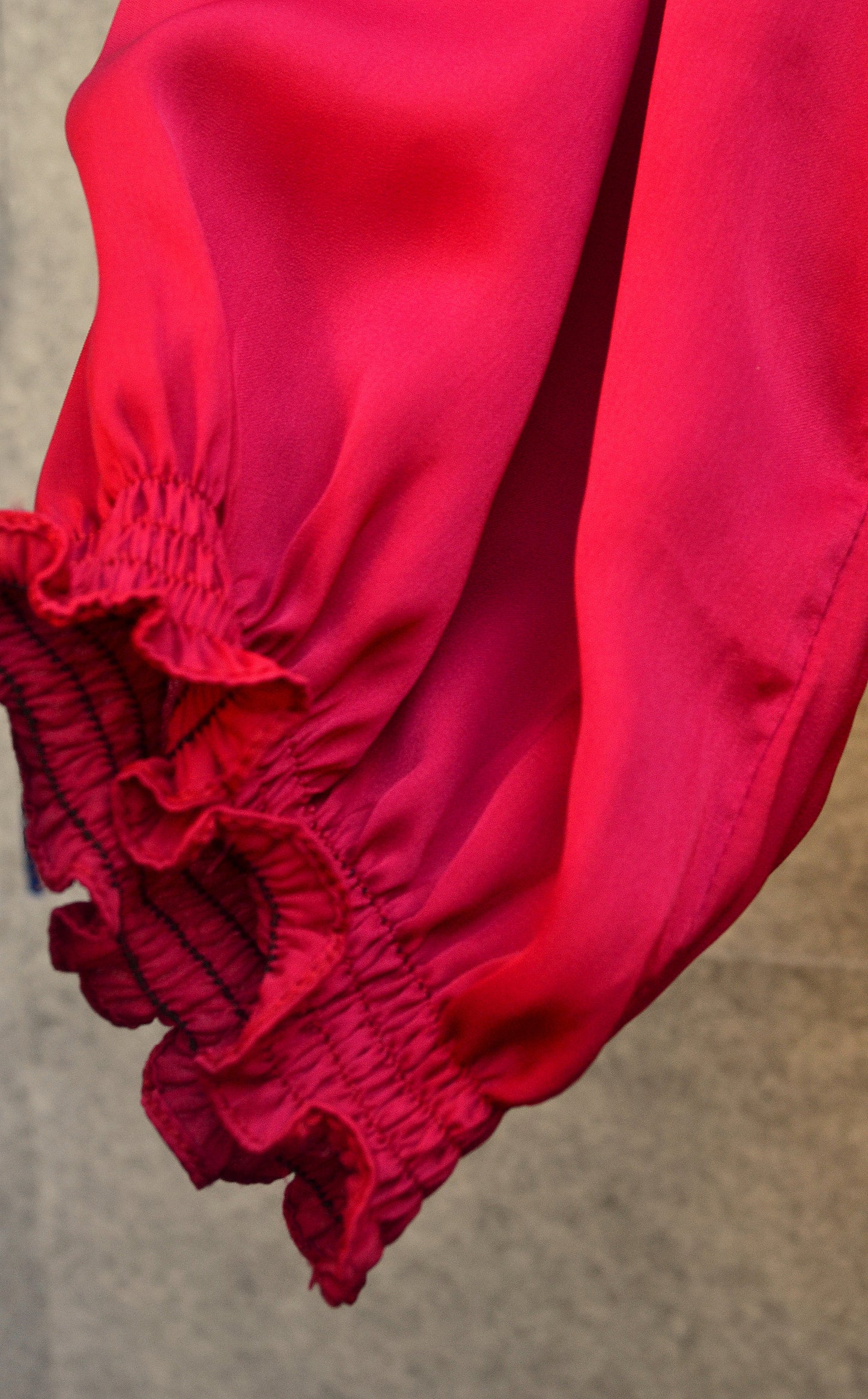 Gathered sleeve shocking pink silk kurta