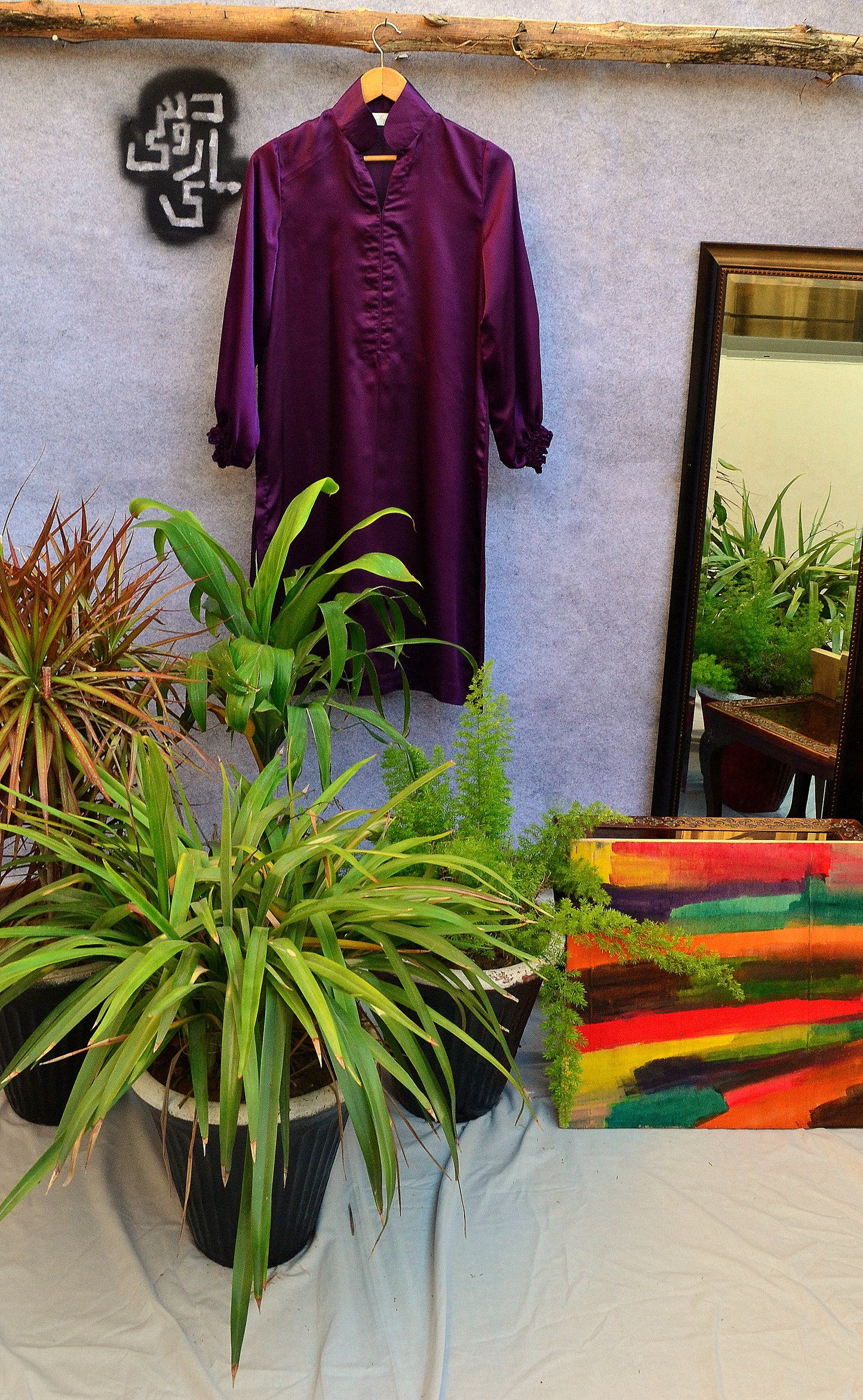 Gathered Sleeve Royal Purple Silk Kurta