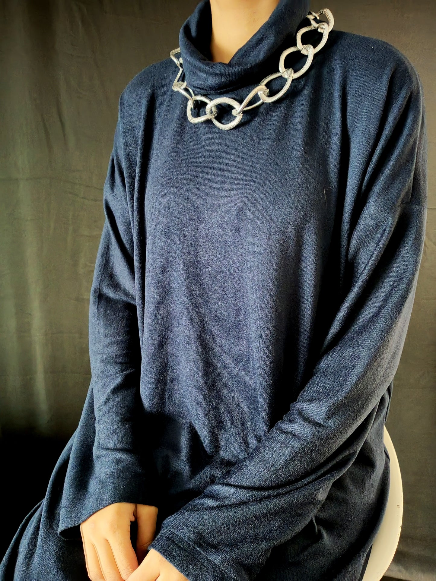 Blue Woolen High Neck Sweatshirt