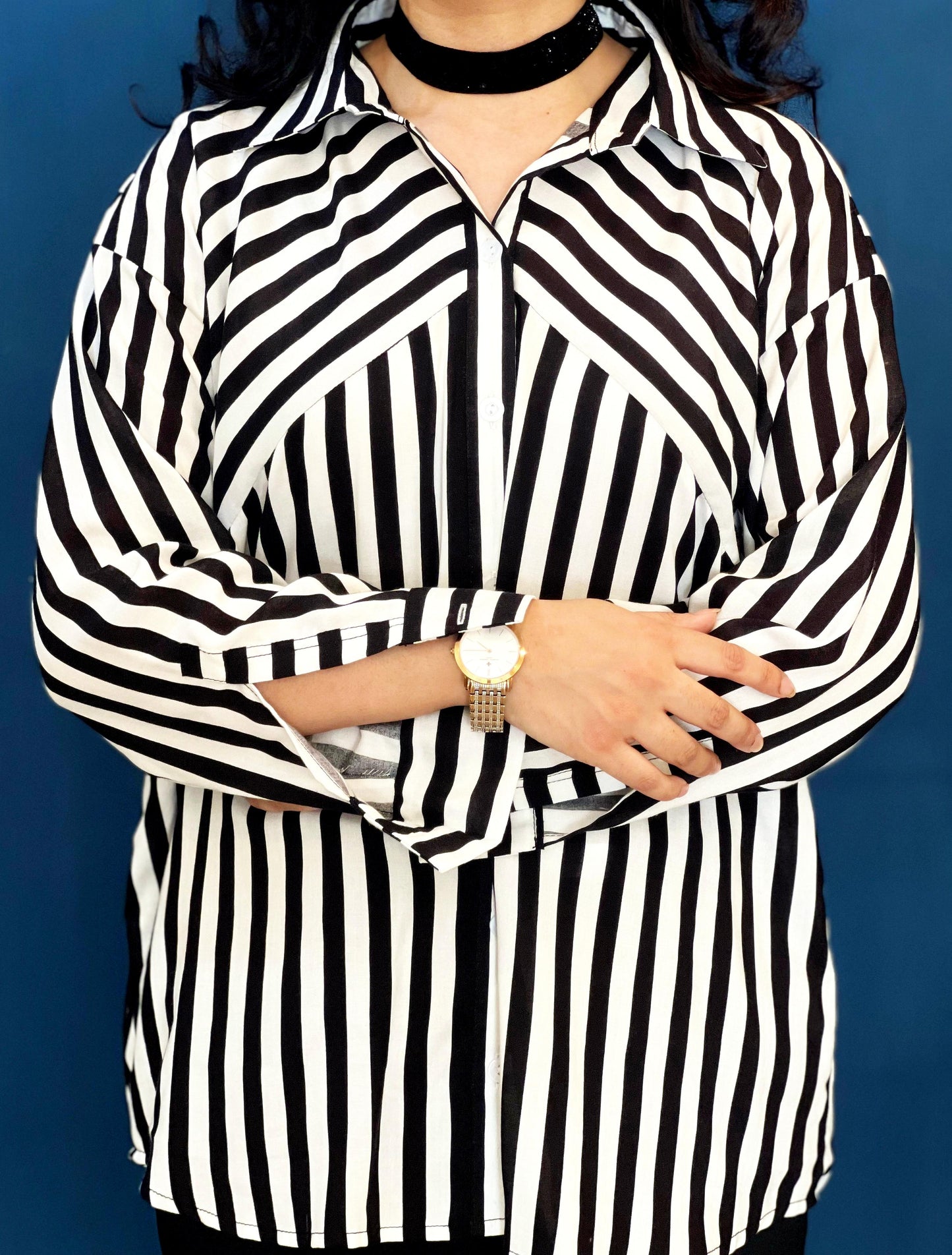 Black and White Striped Dress Shirt