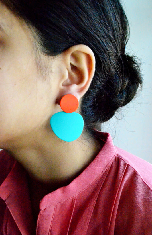 Aqua and Orange Matt Earrings