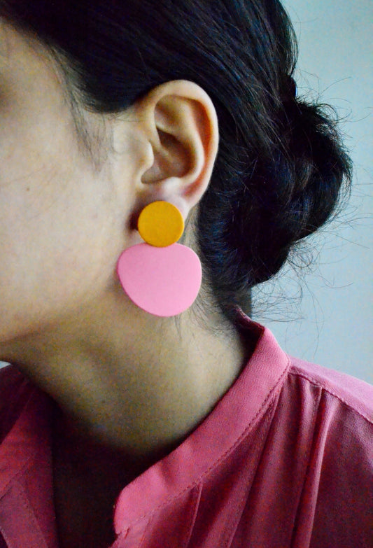 Pink and Yellow Matt Earrings