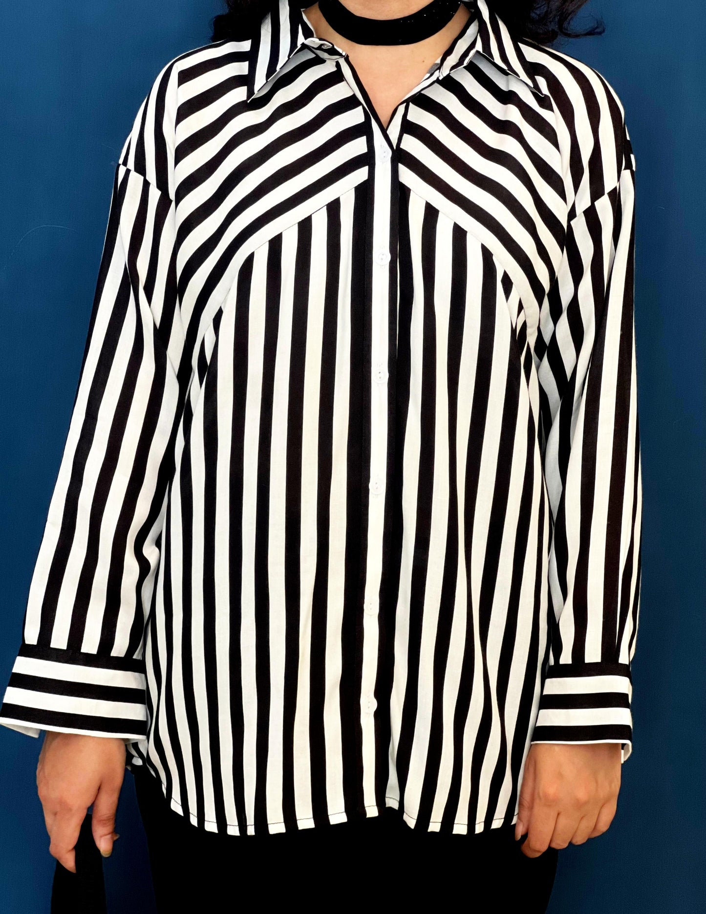 Black and White Striped Dress Shirt