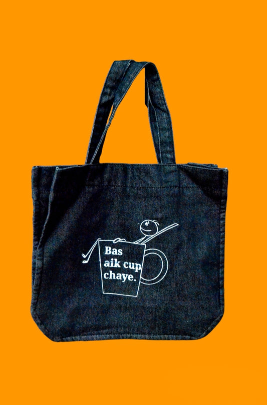 Bas Aik Cup Chaye Black Denim Tote Bag