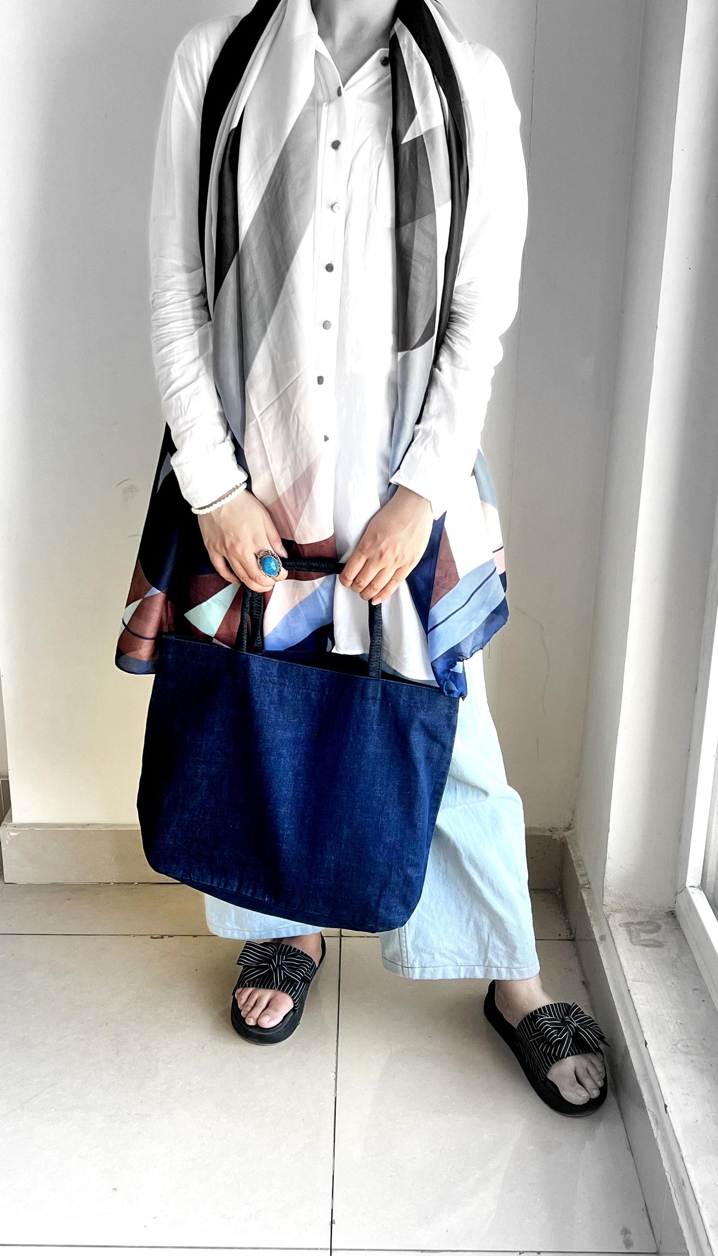 Blue Denim Travel Tote Bag Large