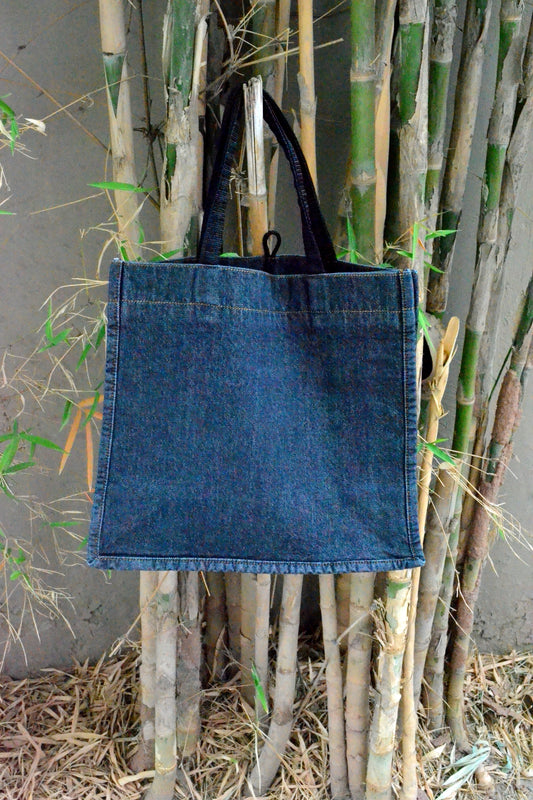 Black Denim Travel Tote Bag Small