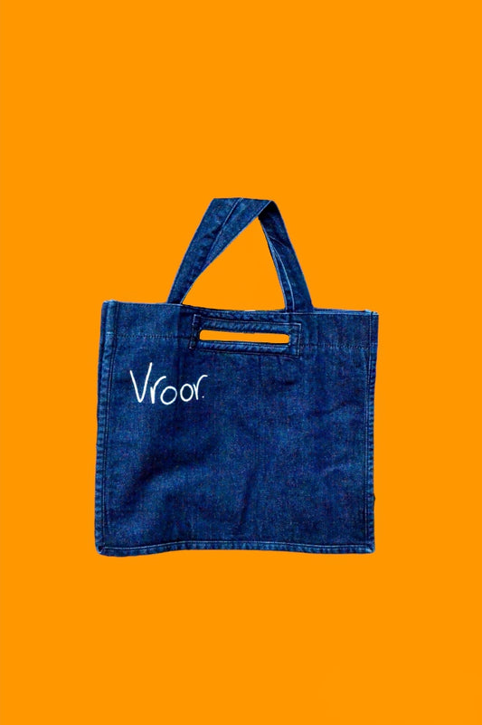 Dark Blue Vroor Denim Tote Bag