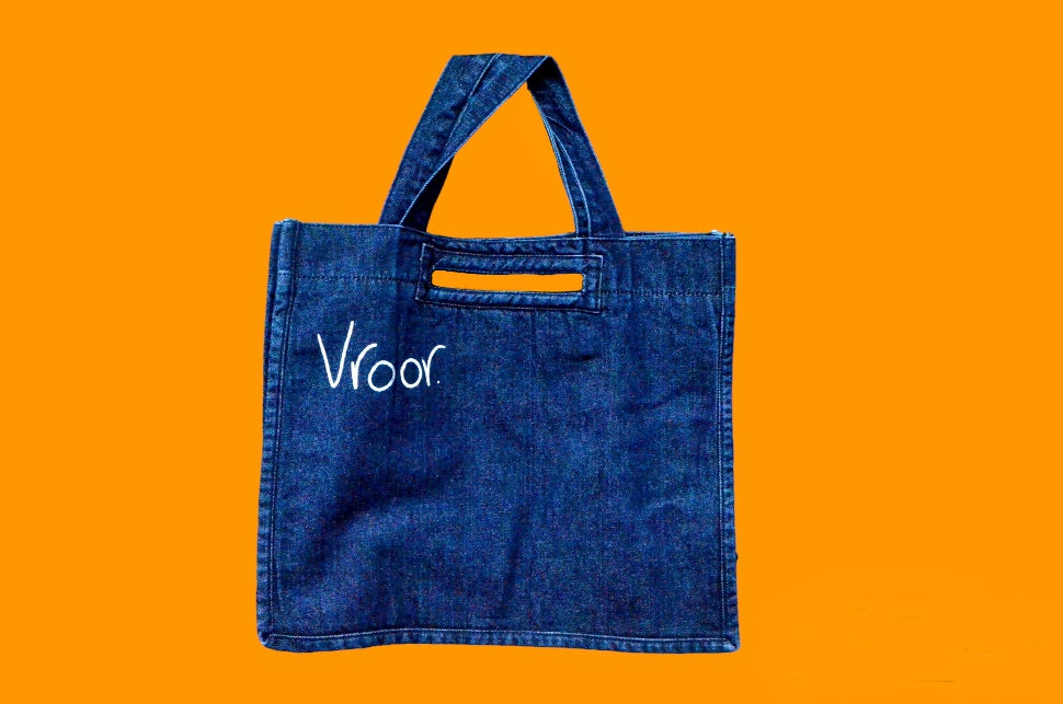 Dark Blue Vroor Denim Tote Bag