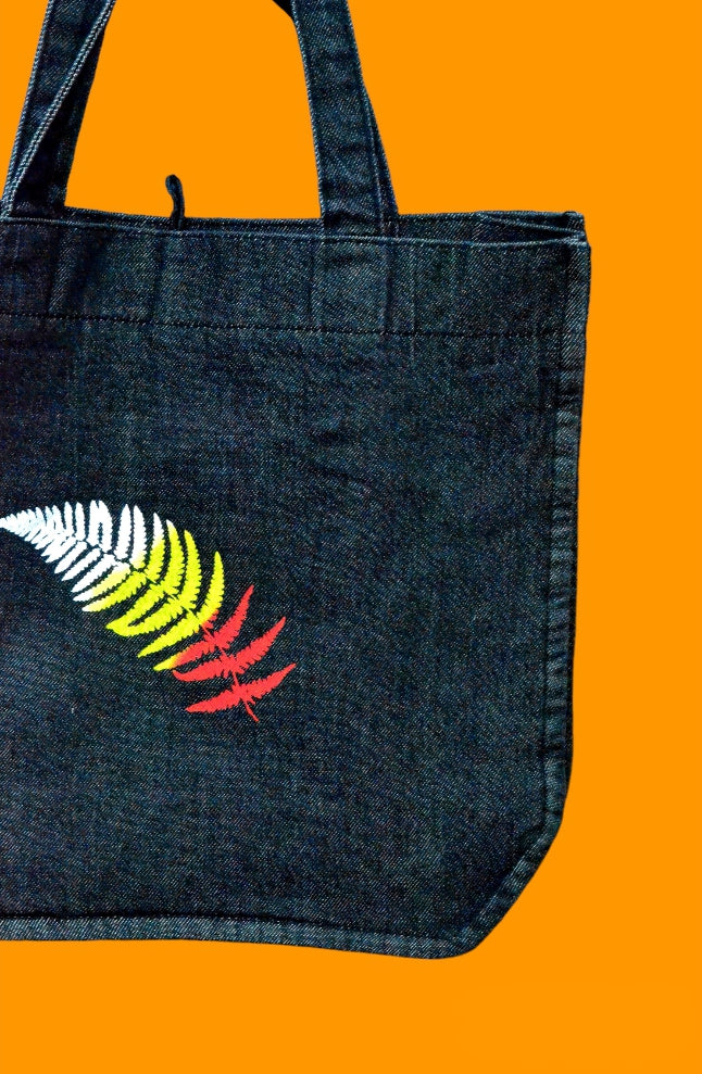 "One Autumn Leaf Black Denim Tote Bag