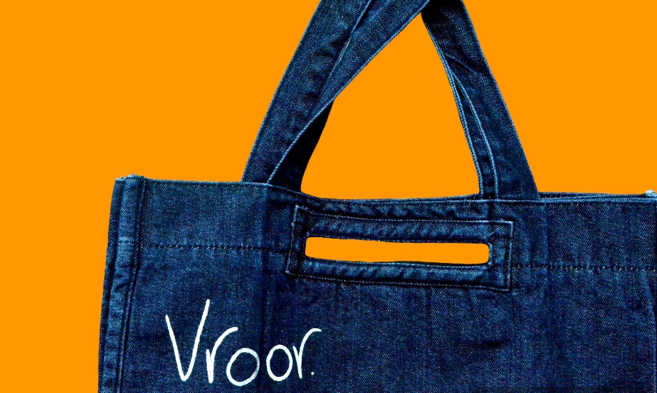 Dark Blue Vroor Denim Tote Bag