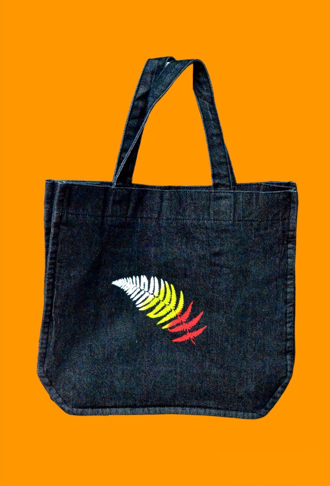 "One Autumn Leaf Black Denim Tote Bag