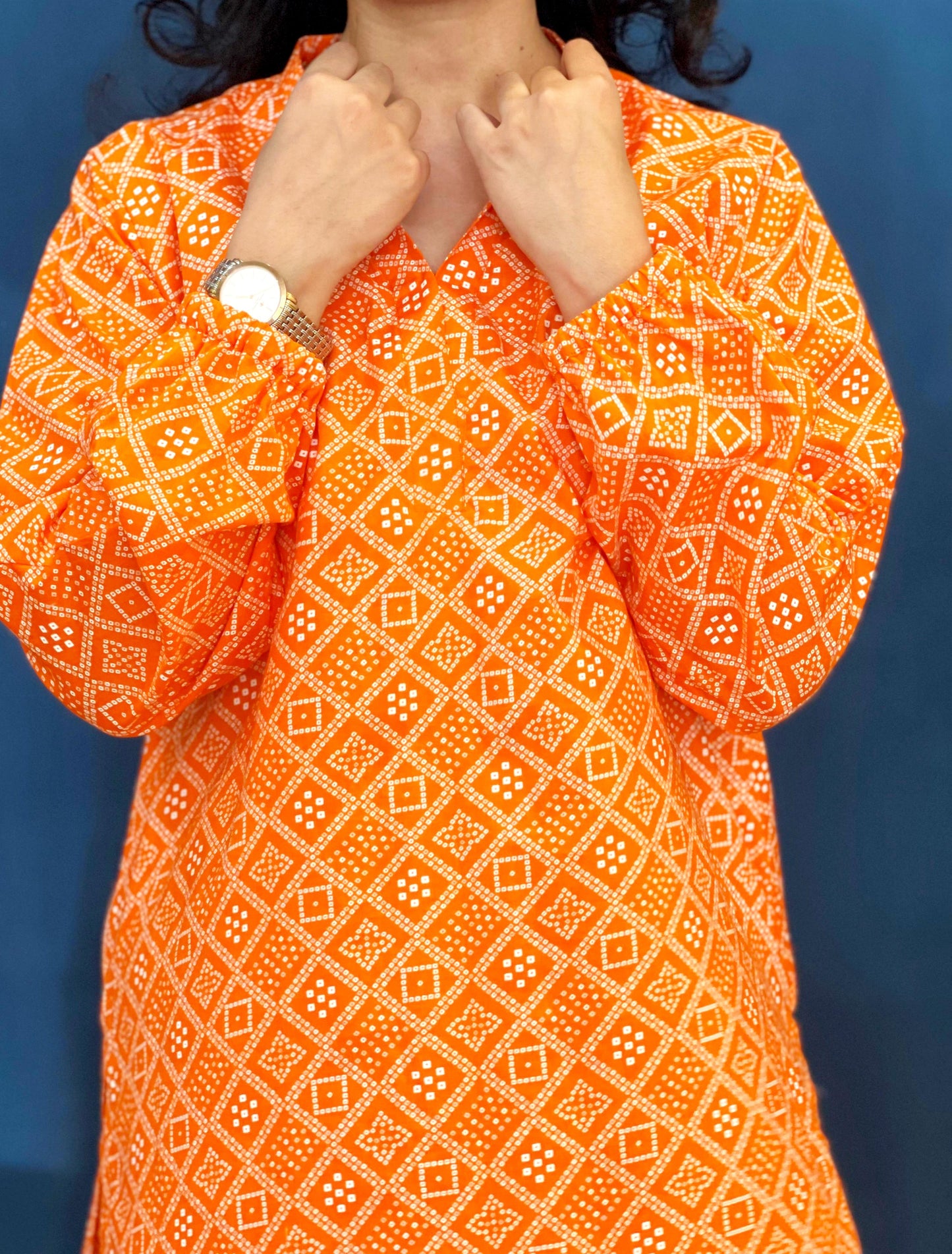 Orange Printed Lawn Shirt