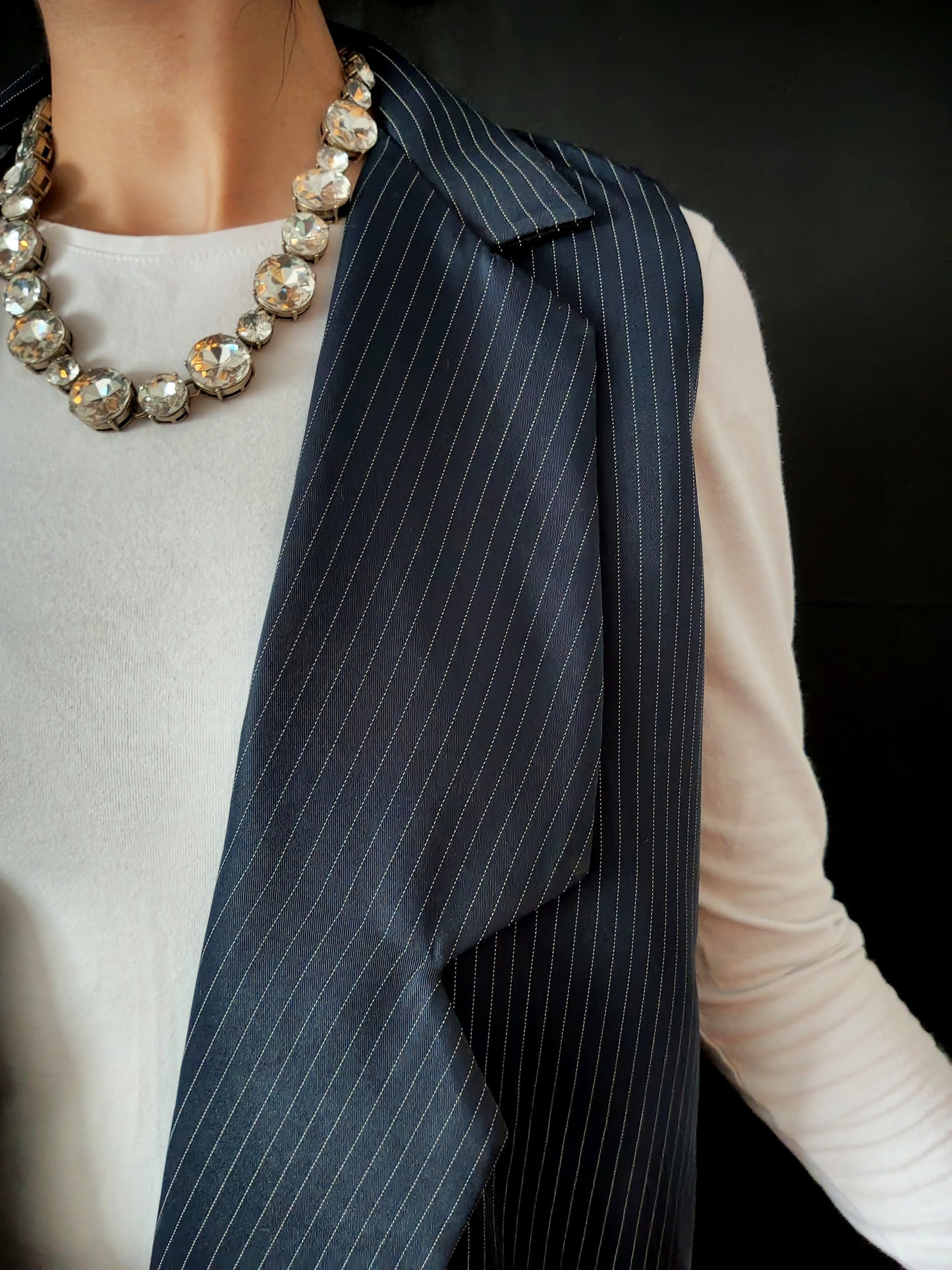 Blue Sleeveless Striped Blazer