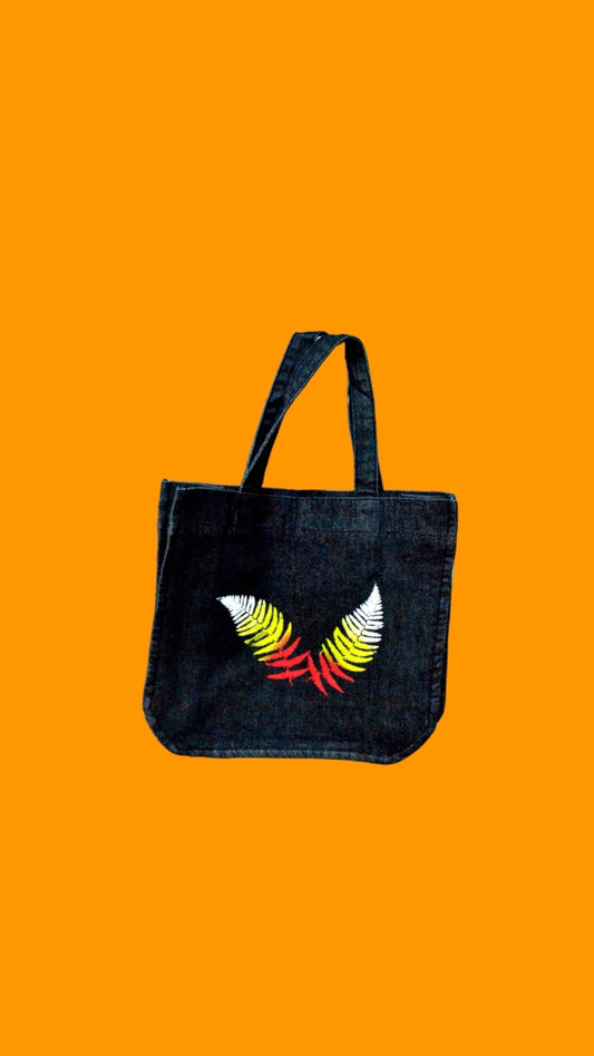 Black Two Autumn Leaf Denim Tote Bag