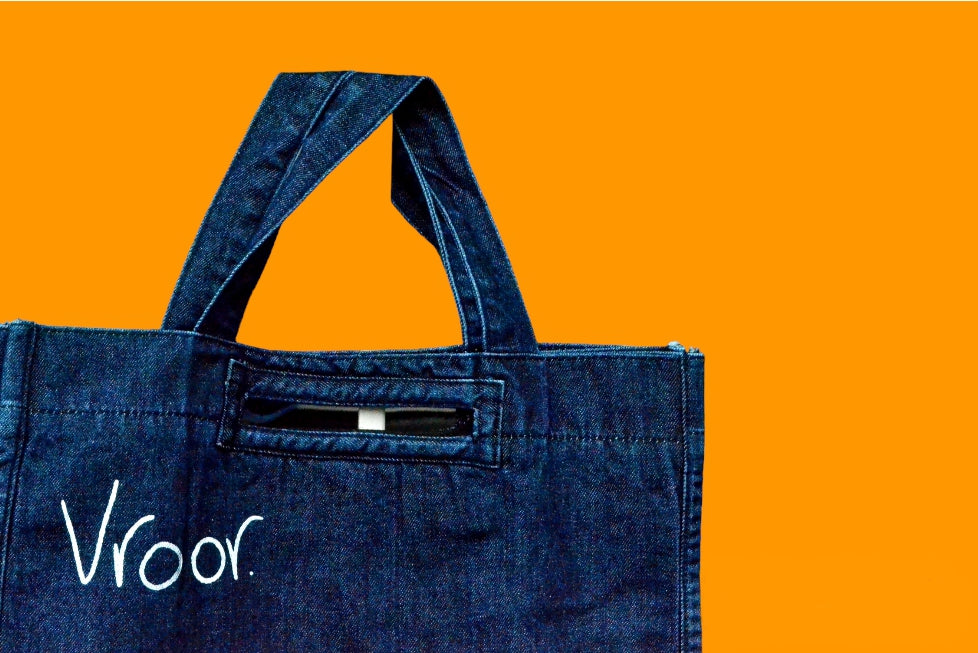 Dark Blue Vroor Denim Tote Bag