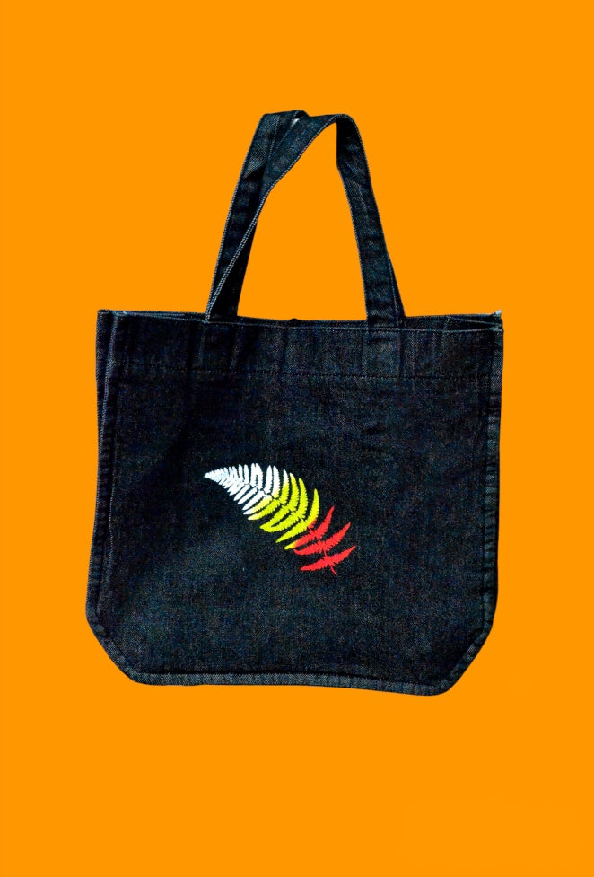 "One Autumn Leaf Black Denim Tote Bag