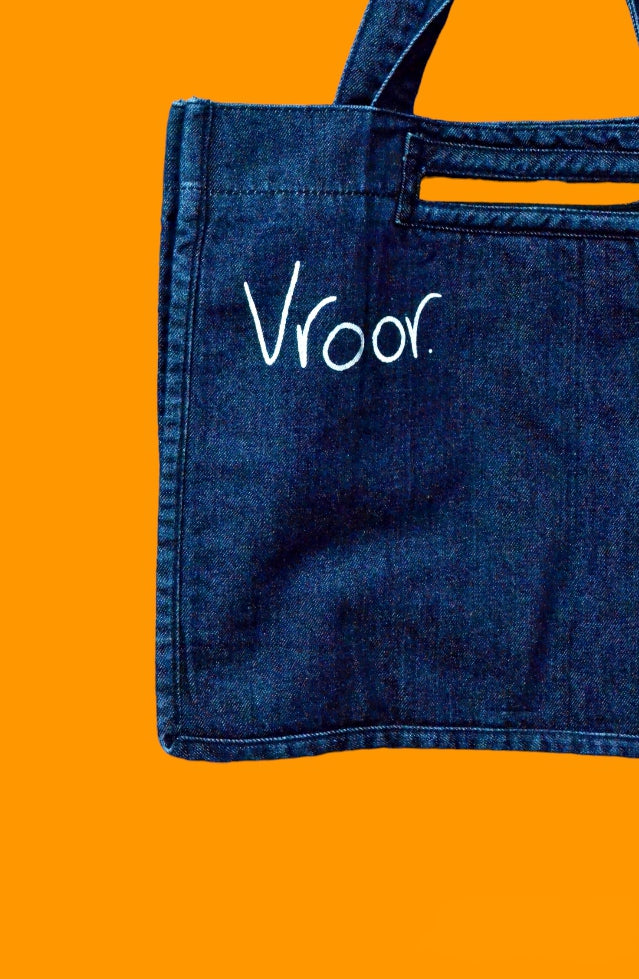 Dark Blue Vroor Denim Tote Bag