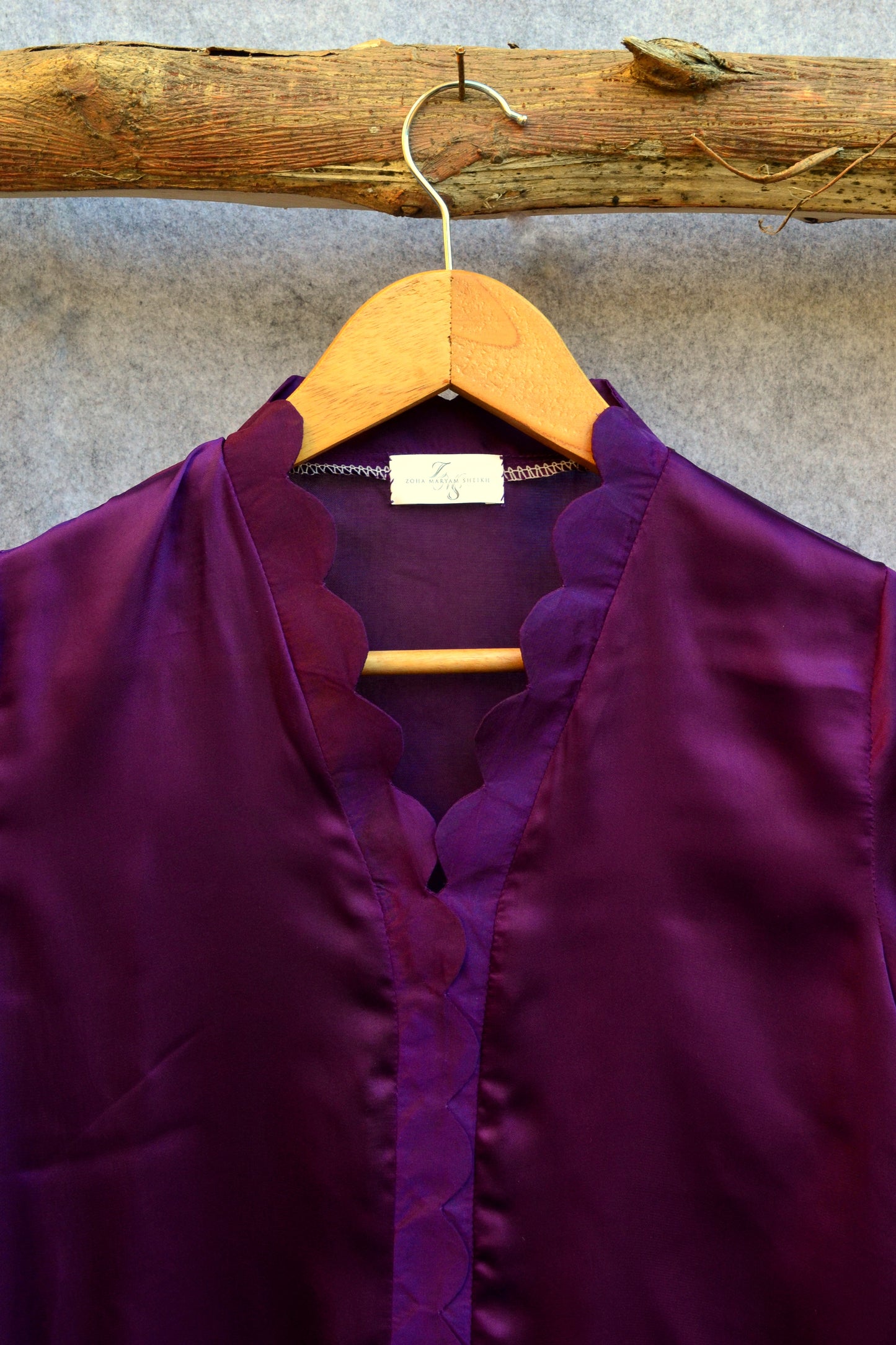 Scalloped Edge Royal Purple Silk Kurta