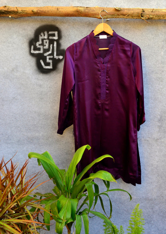 Scalloped Edge Royal Purple Silk Kurta