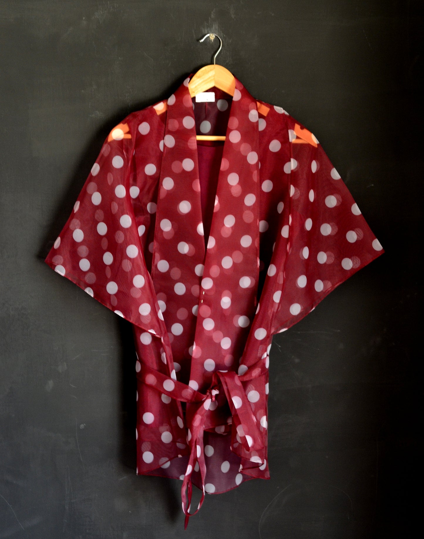 Maroon Polka Dots Wrap Three Piece Suit Set